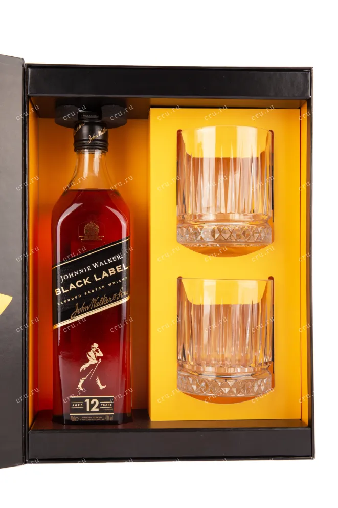 Виски Johnnie Walker Black Label 12 years in the gift box + 2 glass  0.7 л