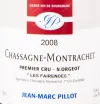 Этикетка вина Chassagne Montrachet Premier Cru Morgeot Jean Marc Pillot 2008 0.75 л