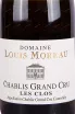 Этикетка Domaine Louis Moreau Chablis Grand Cru Les Clos 2020 0.75 л