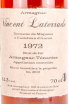 Этикетка Vincent Laterrade AOC Armagnac Tenareze brut de fut 1972 0.7 л