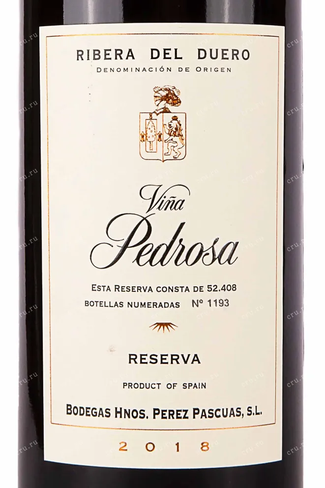 Этикетка Vina Pedrosa La Navilla Reserva Ribera del Duero 2018 0.75 л