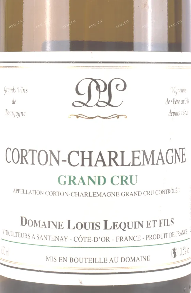 Этикетка Louis Lequin et Fils Corton-Charlemagne Grand Cru 2019 0.75 л