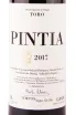 Этикетка Pintia Toro 2017 0.75 л