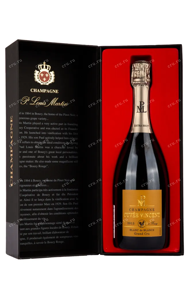 Подарочная коробка игристого вина Paul Louis Martin Cuvee Vincent Blanc de Blancs Grand Cru with gift box 0.75 л