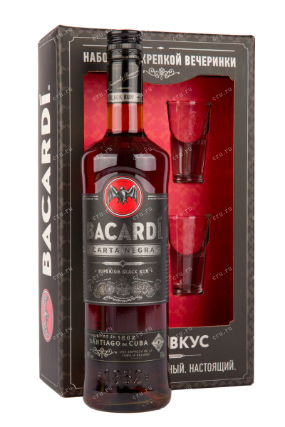 Ром Bacardi Carta Negra, gift set with 2 shot glass  0.7 л