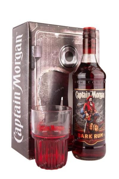 Ром Captain Morgan Dark gift box + glass  0.7 л