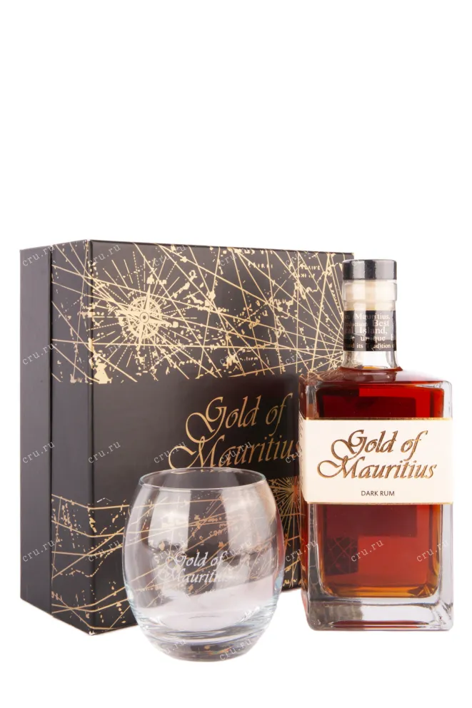 Ром Gold of Mauritius Dark in a gift box + glass  0.7 л