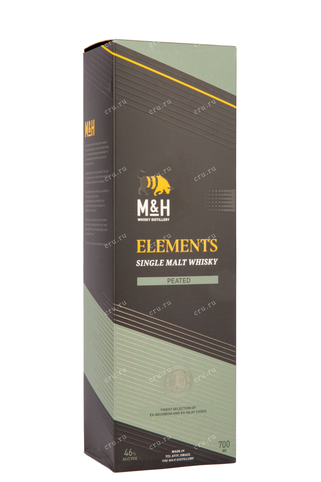 Подарочная коробка виски M&H Elements Peated 0.7
