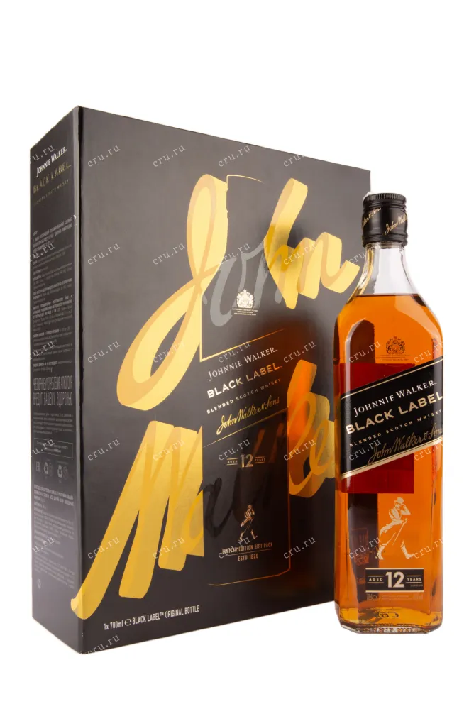 Виски Johnnie Walker Black Label 12 years in the gift box + 2 glass  0.7 л