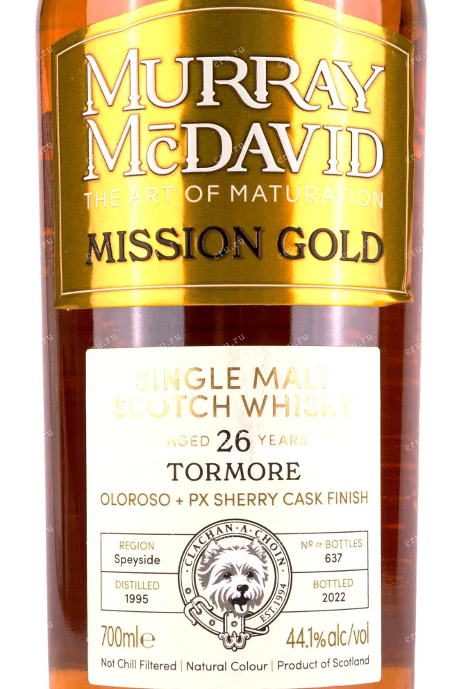 Этикетка Murray McDavid Mission Gold Tormore 26 years old gift box 0.7 л