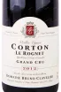 Этикетка Domaine Bruno Clavelier Corton Grand Cru Le Rognet Vieilles Vignes 2012 0.75 л