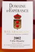 Этикетка Bas-Armagnac Folle-Blanche Domaine d'Esperance 2002 0.7 л