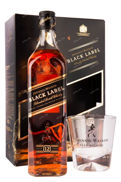 Виски Johnnie Walker Black Label 12 years in the gift box + glass  0.7 л