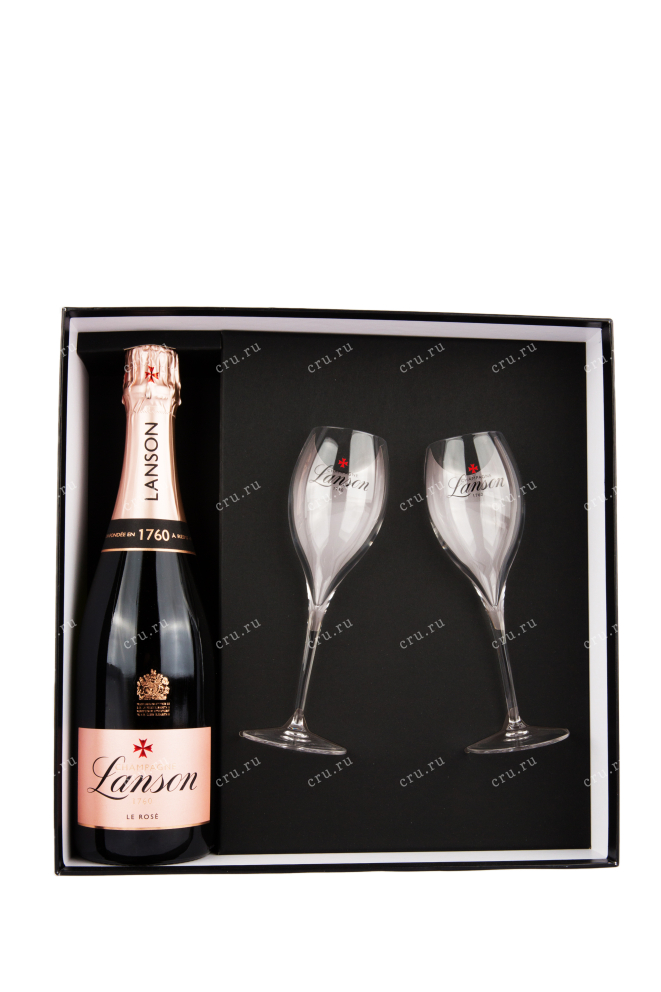 Подарочная коробка игристого вина Lanson Rose Brut gift set with 2 glasses 0.75 л