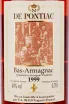 Этикетка De Pontiac Bas-Armagnac wooden box 1999 0.7 л