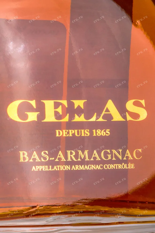 Этикетка Gelas Bas Armagnac 8 years decanter in wooden box 2012 0.7 л